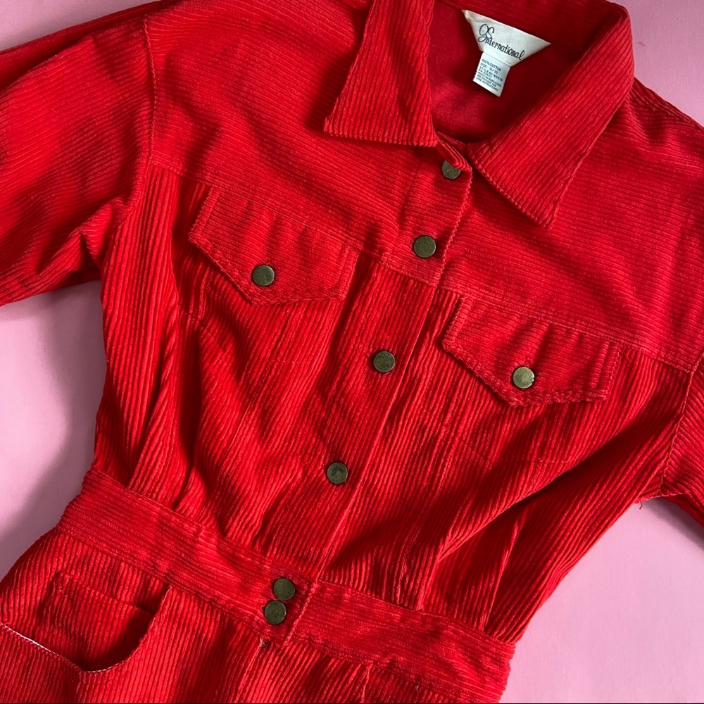 Vintage Red Corduroy Long Sleeve Dress